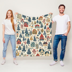 Couverture Polaire Motif de Noël vintage Woodland (20)