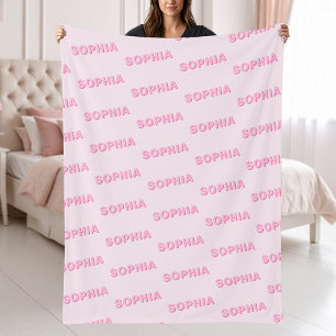 Couverture Polaire Motif de nom répété personnalisé rose moderne