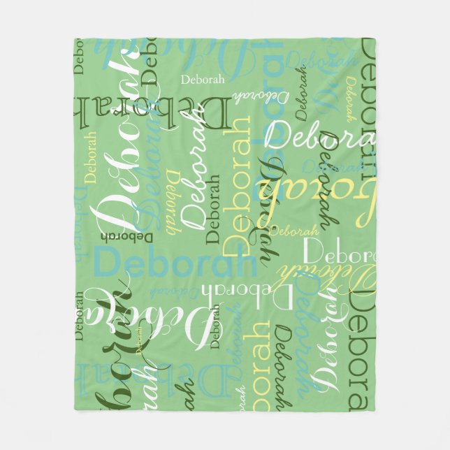 Couverture Polaire motif de nom vert sage (Devant)