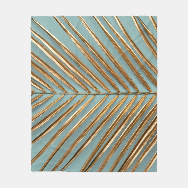 Couverture Polaire Motif de palme tropicale peint en or (Devant)