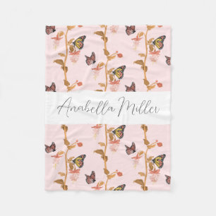 Couverture Polaire Motif de papillon rose moderne Boho Nom des enfant