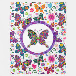 Couverture Polaire Motif de papillons et fleurs colorés