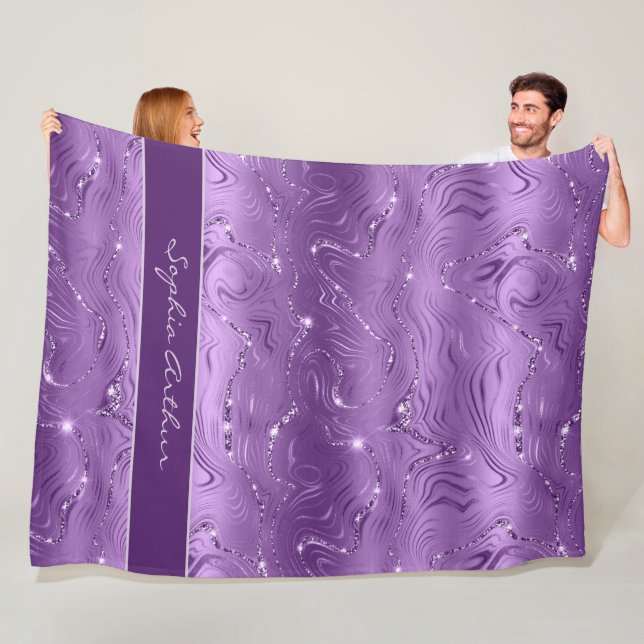 Couverture Polaire Motif de Parties scintillant en argent violet de l (En situation)