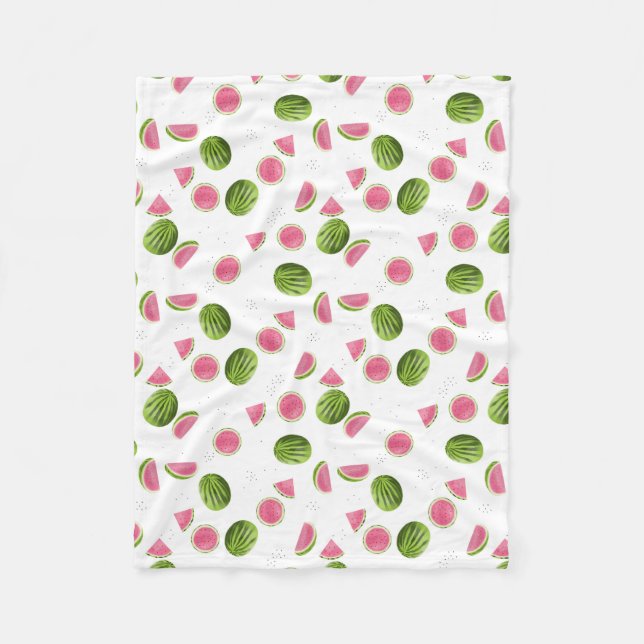 Couverture Polaire Motif de pastèque rose et vert d'été (Devant)