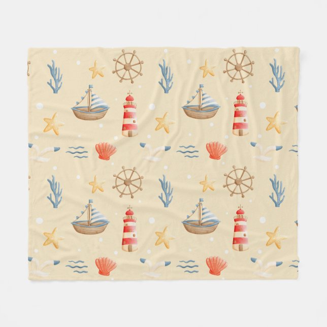 Couverture Polaire Motif de phare Boho Nautical Boat (Devant (Horizontal))