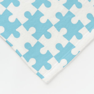 Couverture Polaire Motif de pièce de puzzle bleu clair et blanc