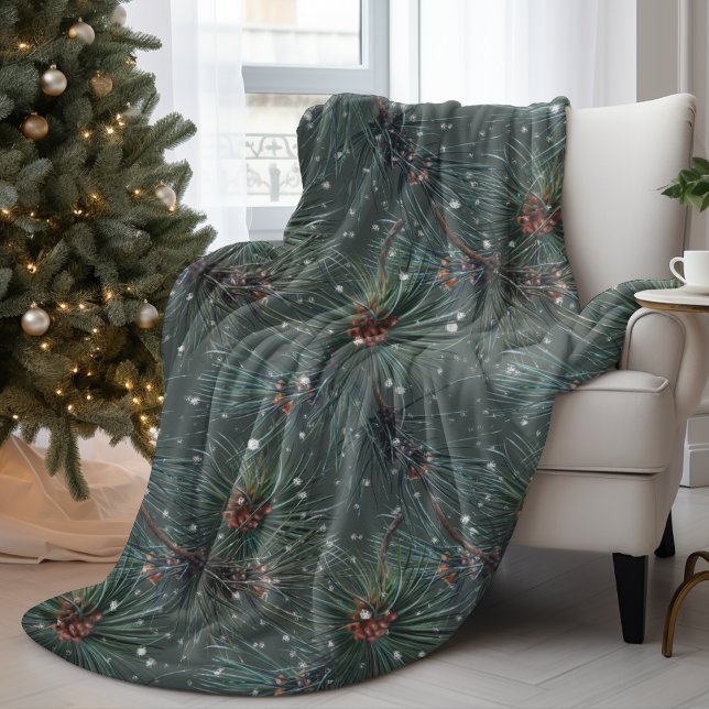 Couverture Polaire Motif de pin d'hiver rustique moderne (Créateur téléchargé)