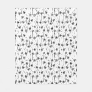 Couverture Polaire Motif de pissenlits bohèmes noir et blanc