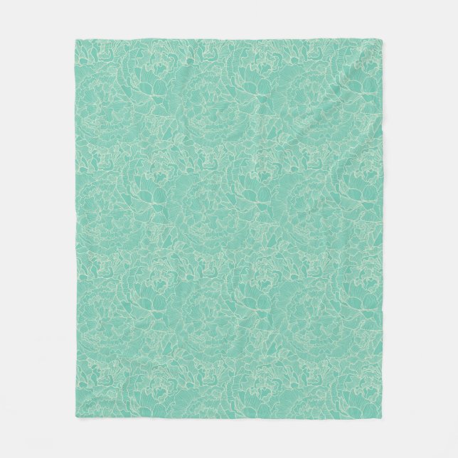 Couverture Polaire Motif de pivoine de turquoise (Devant)