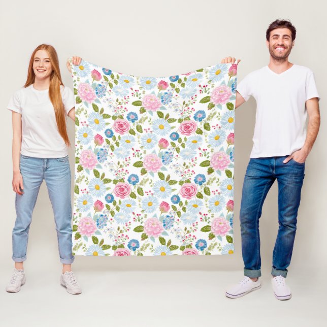 Couverture Polaire Motif de pivoines roses  (En situation)