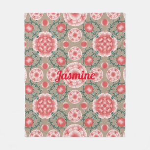Couverture Polaire Motif de plante de fleur rose personnalisé vintage