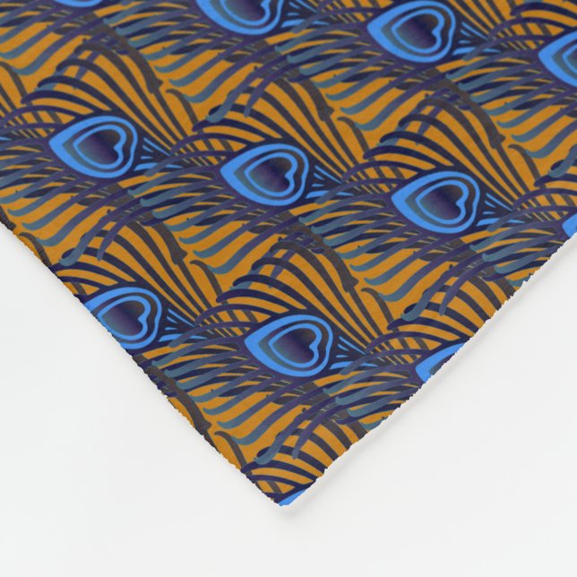 Couverture Polaire Motif de plumes de paon bleu et orange de minuit (Coin)