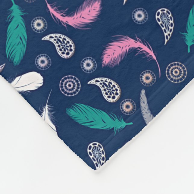 Couverture Polaire motif de plumes de style de boho (Coin)