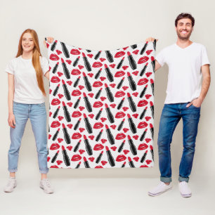 Couverture Polaire Motif de point de polka de rouge à lèvres et de