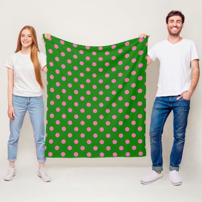 Couverture Polaire Motif de pois roses sur fond vert  (Créateur téléchargé)