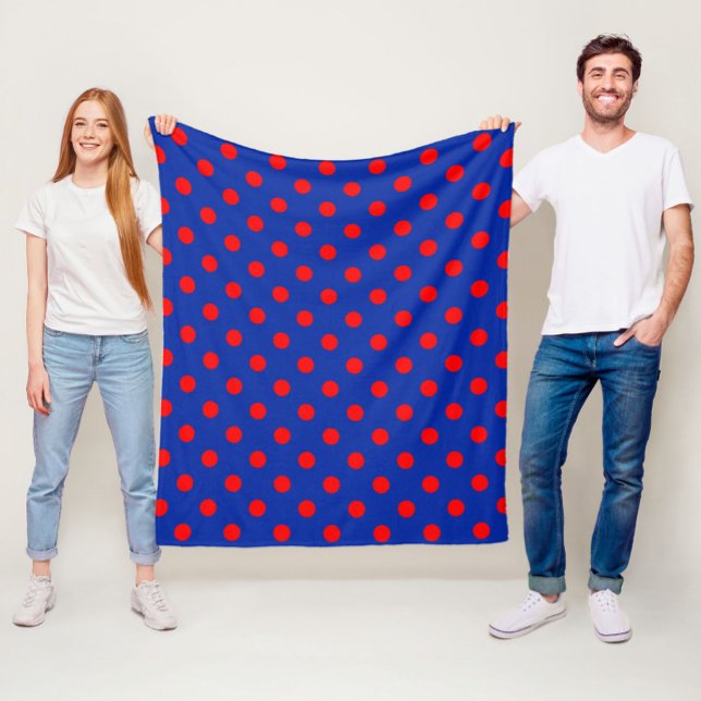 Couverture Polaire Motif de pois rouges sur fond bleu  (Créateur téléchargé)