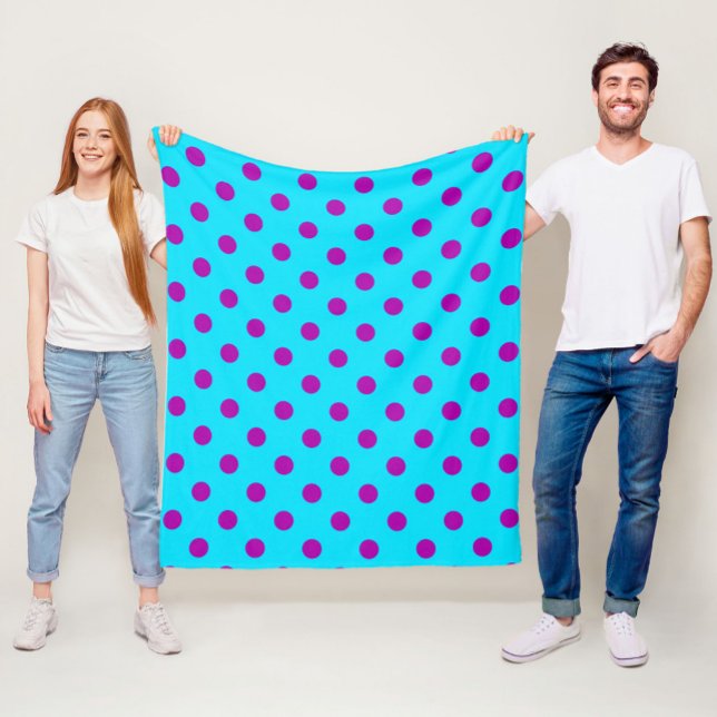 Couverture Polaire Motif de pois violet sur fond bleu (Créateur téléchargé)