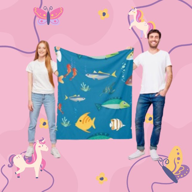 Couverture Polaire Motif de poisson Pike de dessin sous-marin (Créateur téléchargé)