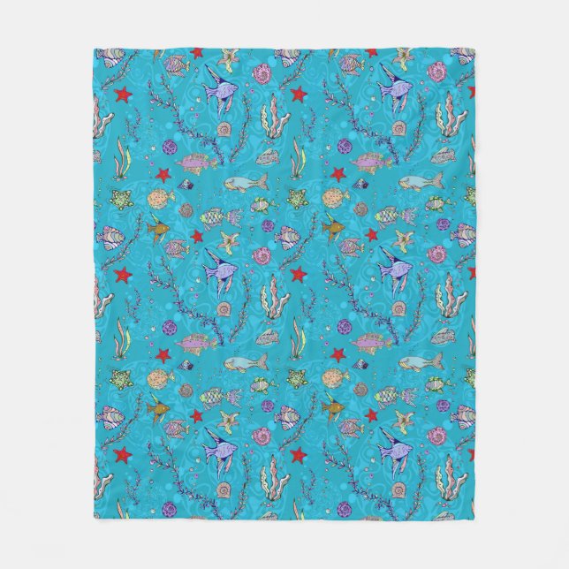 Couverture Polaire Motif de poissons de turquoise (Devant)