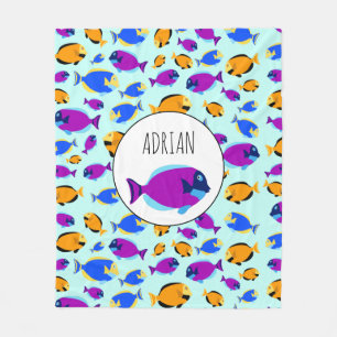 Couverture Polaire Motif de poissons tropicaux colorés en Mer Bleue
