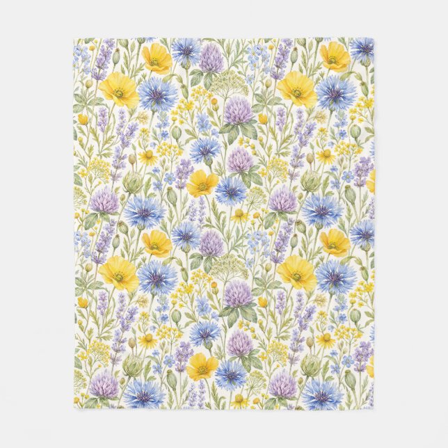Couverture Polaire Motif de prairie fleurie de printemps (Devant)