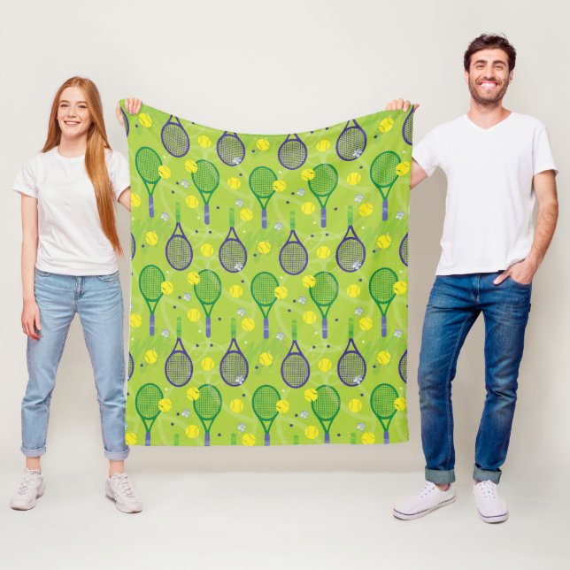 Couverture Polaire 💚 💜 motif de raquette de tennis vert et violet (En situation)