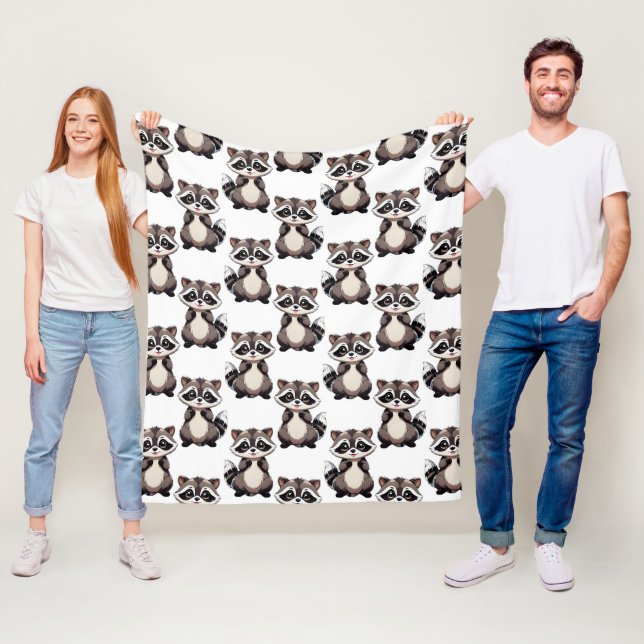 Couverture Polaire Motif de Raton Laveur Blanc  (En situation)