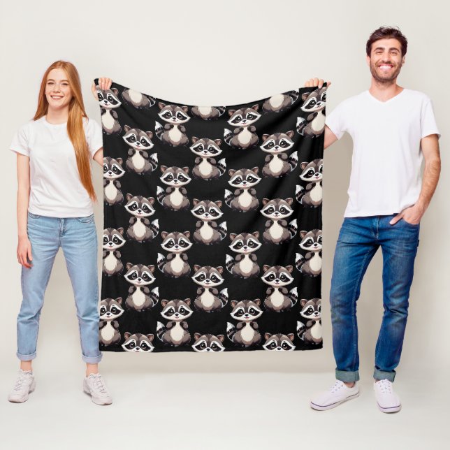 Couverture Polaire Motif de Raton Laveur Noir  (En situation)