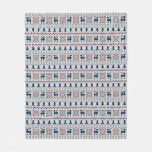 Couverture Polaire Motif de rennes de Noël bleu brun