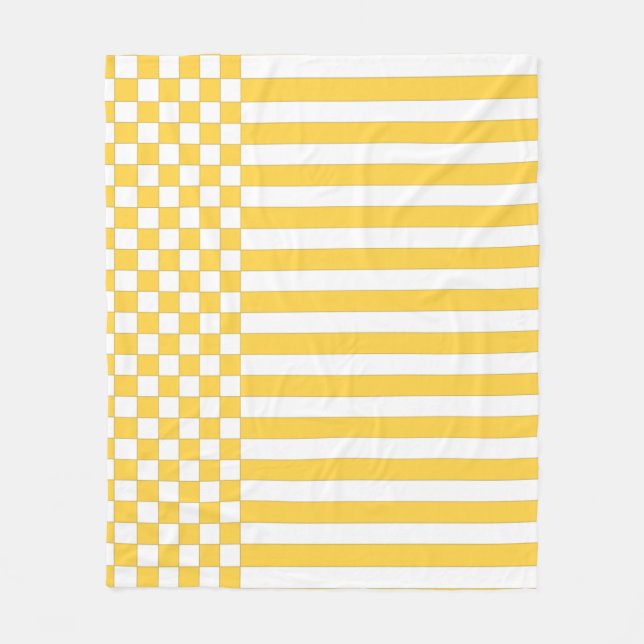 Couverture Polaire Motif de répétition Jaune & Blanc Checker & Stripe (Devant)