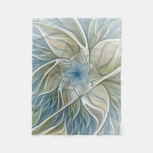 Couverture Polaire Motif de rêve floral Abstrait Bleu Kaki Fractal