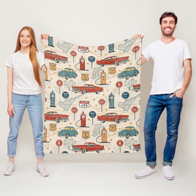 Couverture Polaire Motif de road trip vintage (2) (En situation)