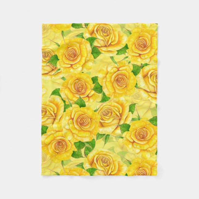 Couverture Polaire Motif de rose d'aquarelle jaune (Devant)