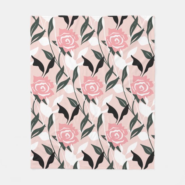 Couverture Polaire Motif de rose rose (Devant)