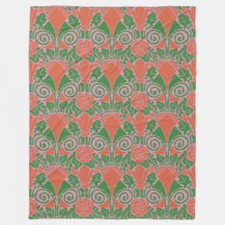 Couverture Polaire Motif de rose rouge et vert floral Art Nouveau