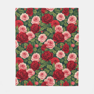 Couverture Polaire Motif de rose vibrant avec des roses rouges et ros