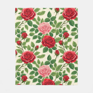 Couverture Polaire Motif de rose vibrant avec des roses rouges et ros