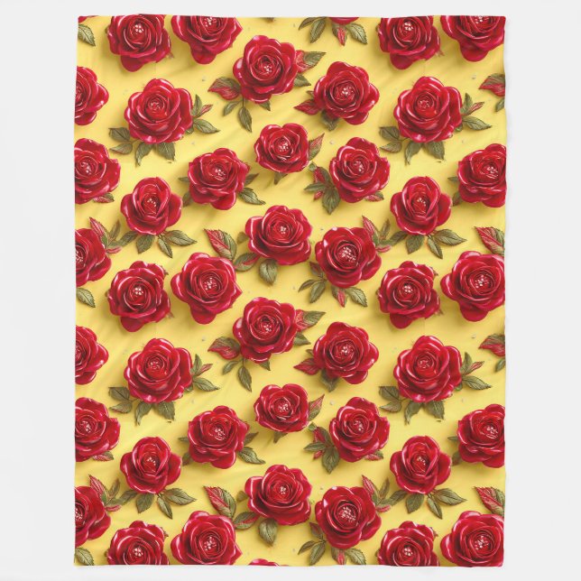 Couverture Polaire motif de roses rouges 3d (Devant)