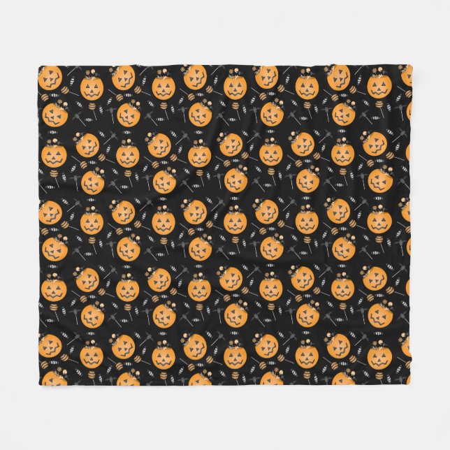 Couverture Polaire Motif de seau Citrouille Halloween Candy (Devant (Horizontal))