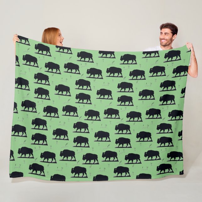 Couverture Polaire Motif de silhouette de bison de Buffalo Prairie (En situation)