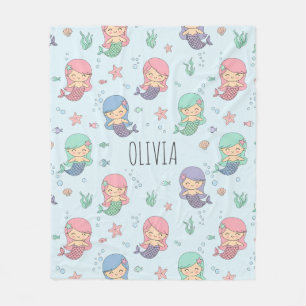 Couverture Polaire Motif de sirène de dessin animé mignon