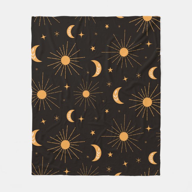Couverture Polaire Motif de soleil et de lune orange bohème    (Devant)
