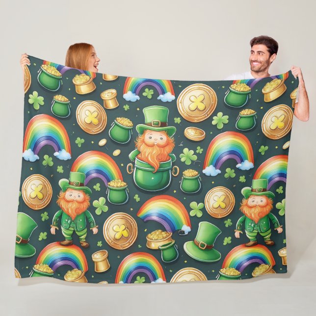 Couverture Polaire Motif de St.Patrick - leprechauns et or (En situation)