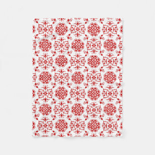 Couverture Polaire Motif de style damassé floral rouge et blanc