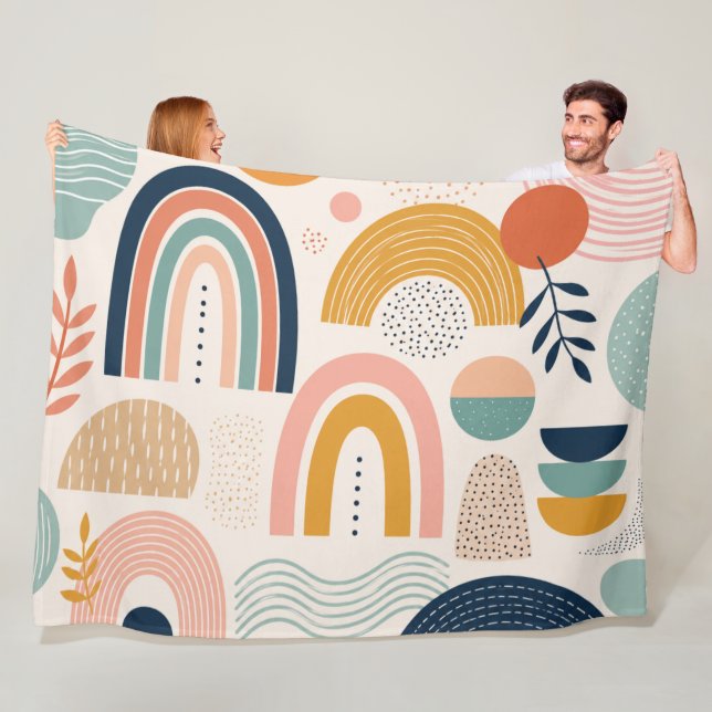 Couverture Polaire Motif de surface abstrait en arc de prisme pastel (En situation)