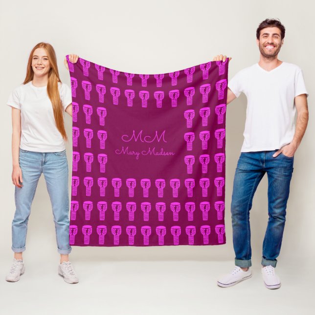 Couverture Polaire Motif de tambour en silhouette rose violet (En situation)