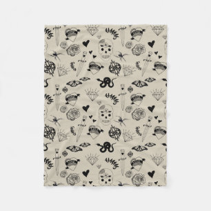 Couverture Polaire Motif de tatouage à main noir et beige