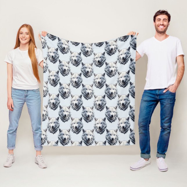 Couverture Polaire Motif de tête de loup blanc - Blanc (Créateur téléchargé)