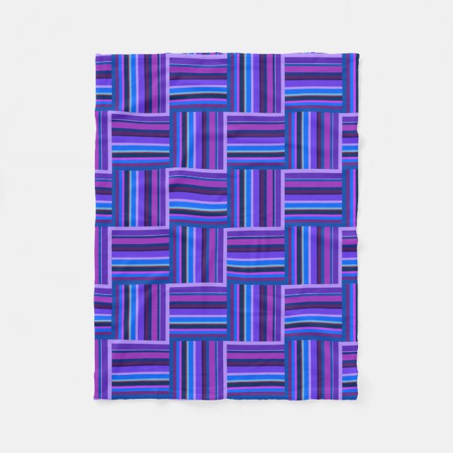 Couverture Polaire Motif de tissage à rayures bleues et violettes (Devant)