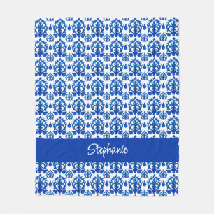 Couverture Polaire Motif de toile française bleue avec monogramme